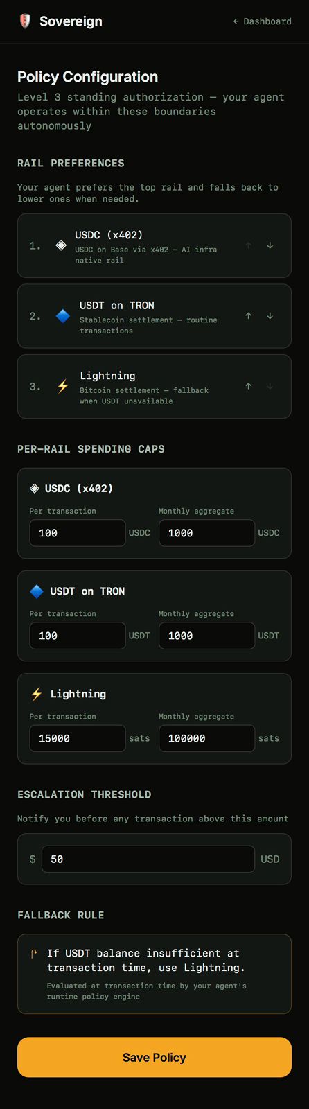 Level 3 policy configuration with Bitcoin Maxi setup